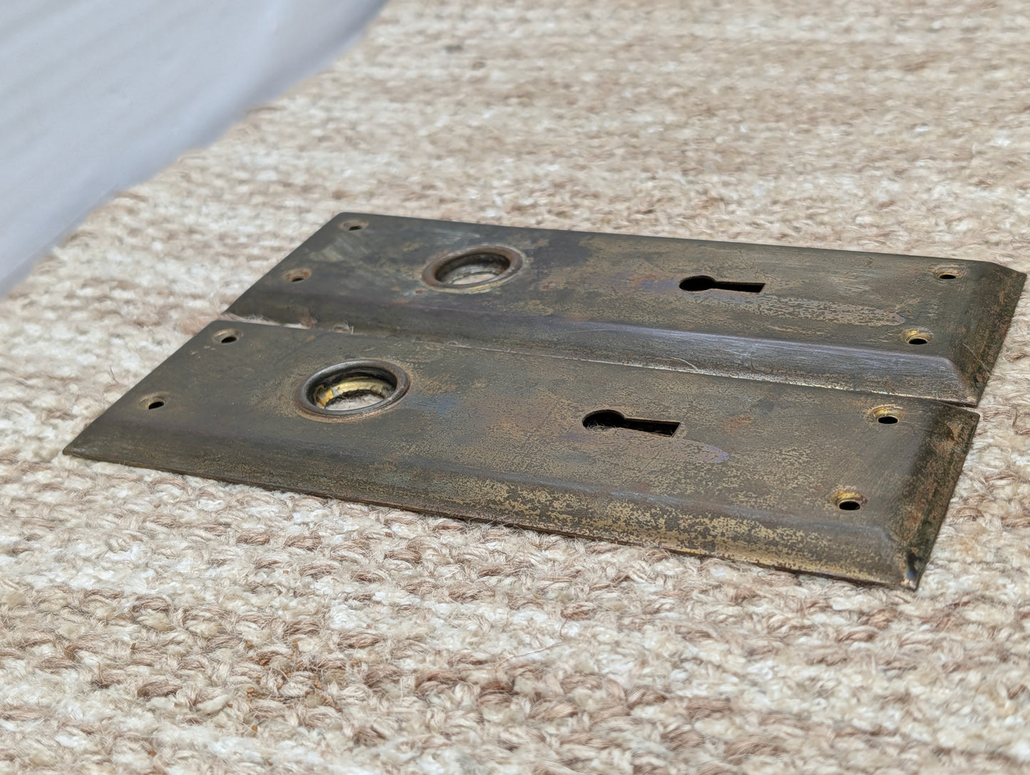 Pair 2 1/4" x 7" Antique Brass Plated Stamped Steel Door Knob Plates