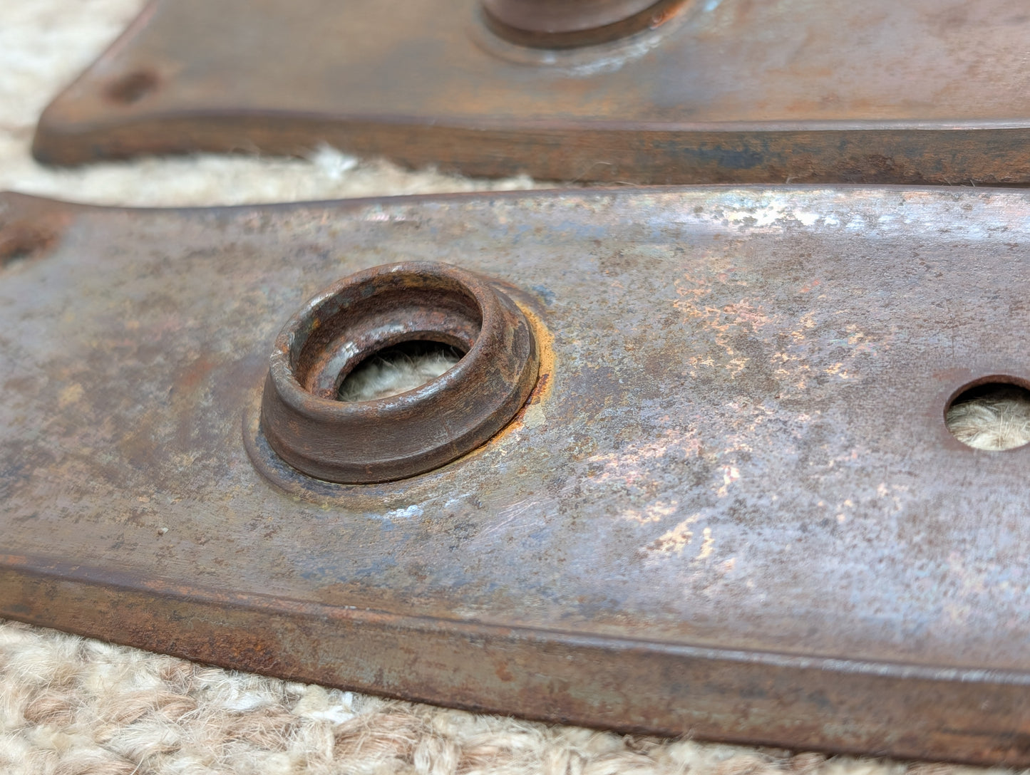 Pair 2 1/2" x 7 11/16" Antique Japanned Stamped Steel Door Knob Plates