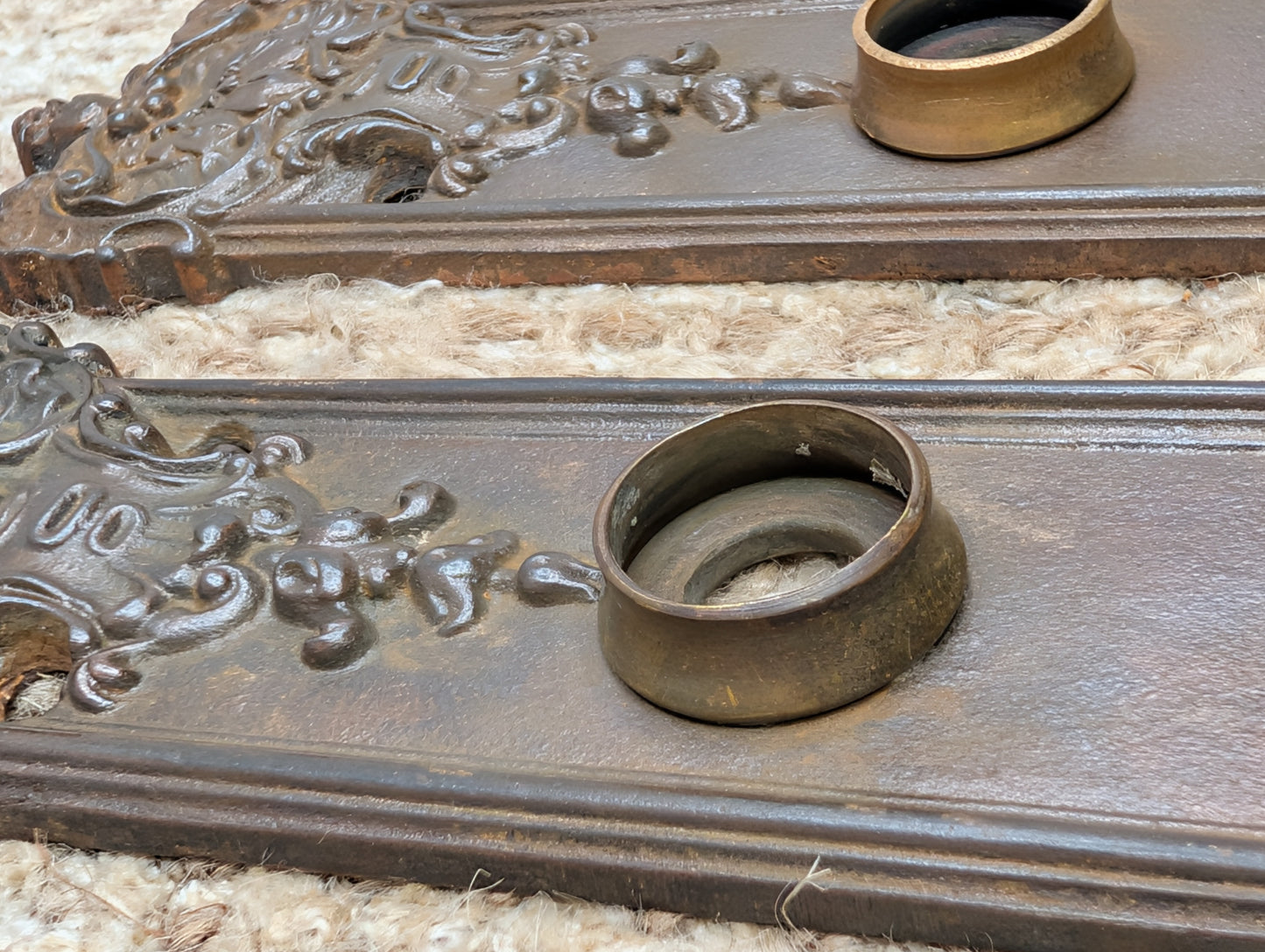 Pair 2 3/16" x 9 1/16" Antique Ornate Victorian Iron Door Knob Plates #7888 1/2