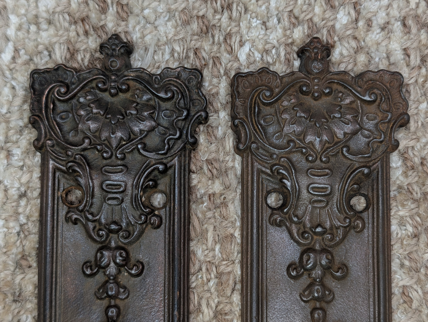 Pair 2 3/16" x 9 1/16" Antique Ornate Victorian Iron Door Knob Plates #7888 1/2