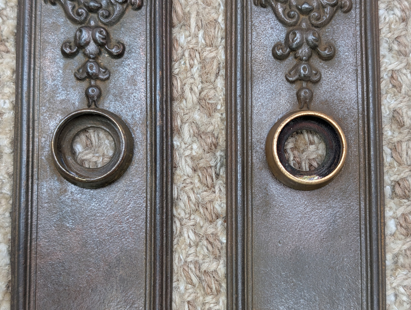 Pair 2 3/16" x 9 1/16" Antique Ornate Victorian Iron Door Knob Plates #7888 1/2