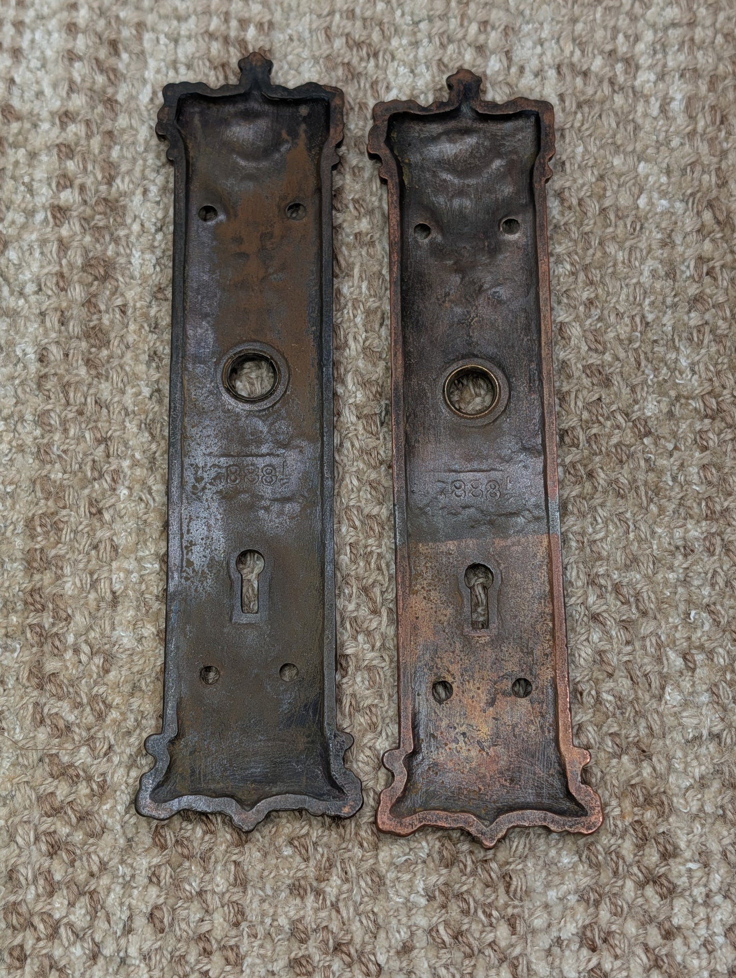 Pair 2 3/16" x 9 1/16" Antique Ornate Victorian Iron Door Knob Plates #7888 1/2