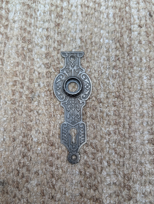 1 11/16" x 4 15/16" Antique Ornate Victorian Cast Iron Door Knob Plate