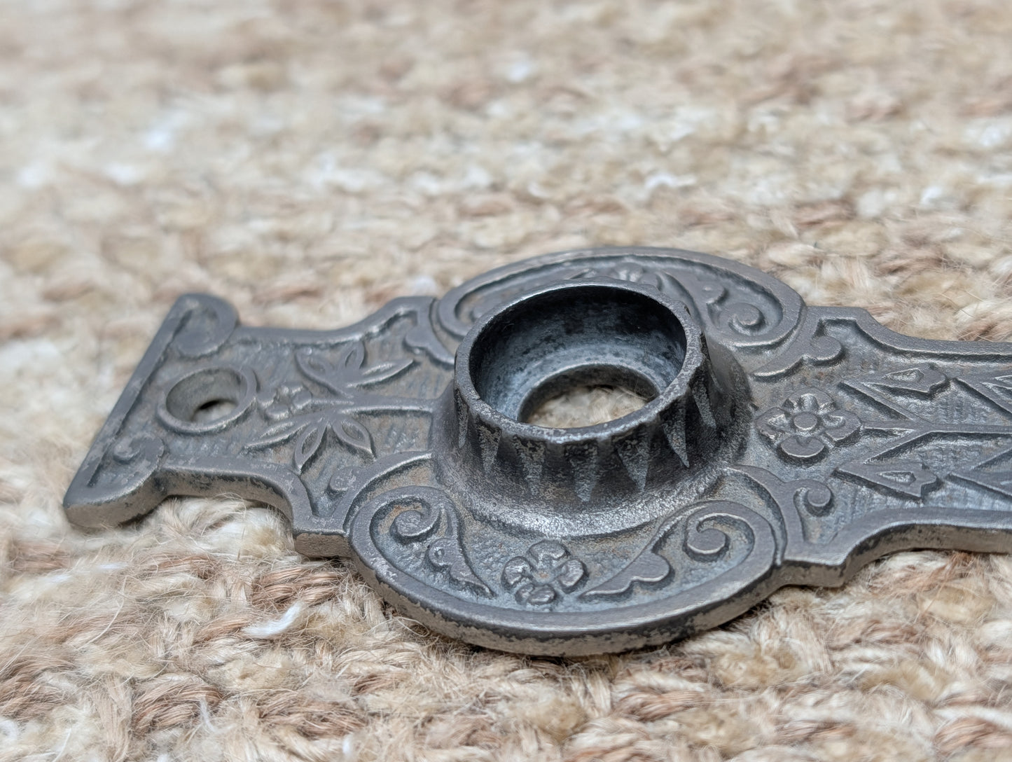 1 11/16" x 4 15/16" Antique Ornate Victorian Cast Iron Door Knob Plate