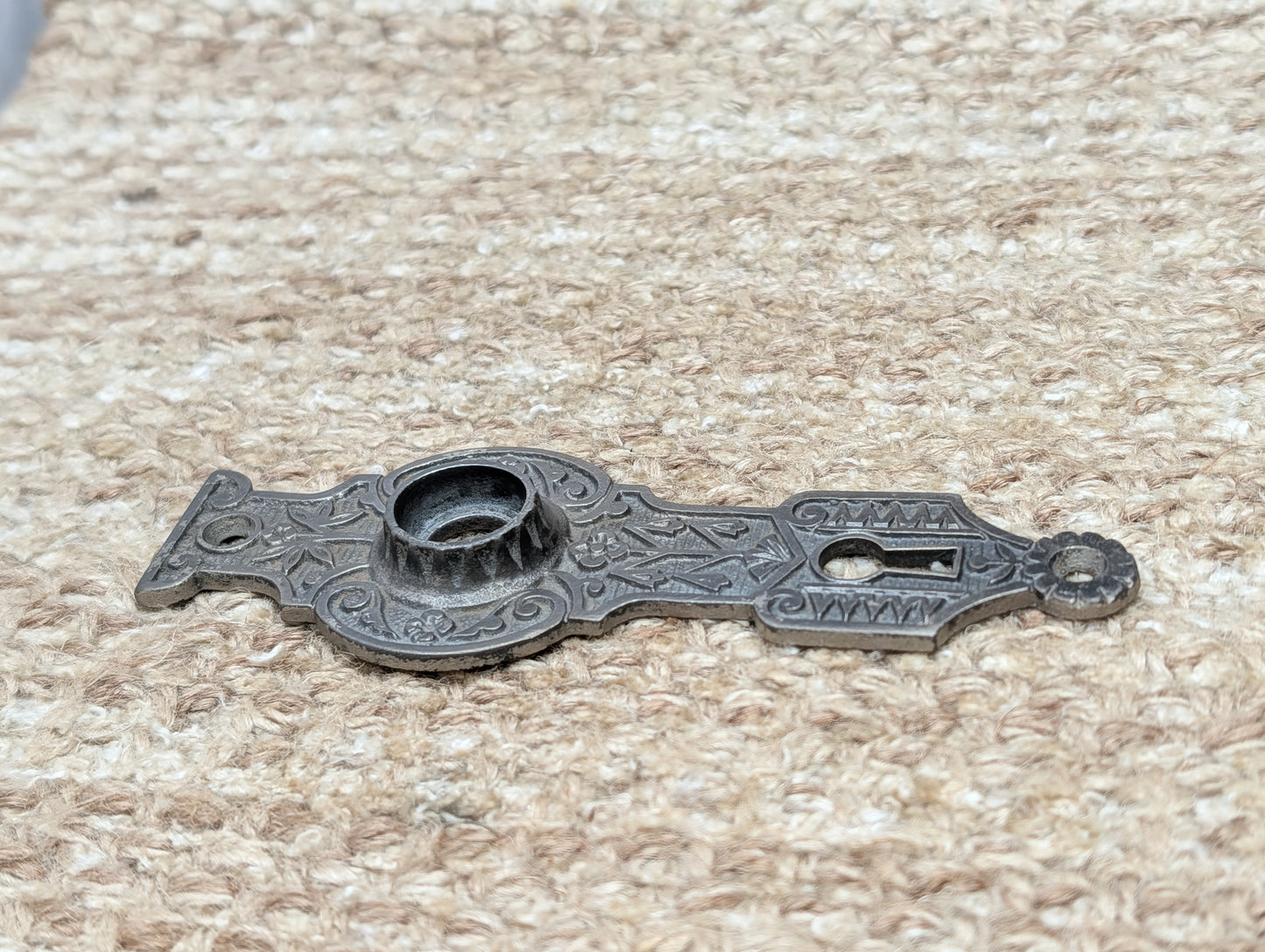 1 11/16" x 4 15/16" Antique Ornate Victorian Cast Iron Door Knob Plate
