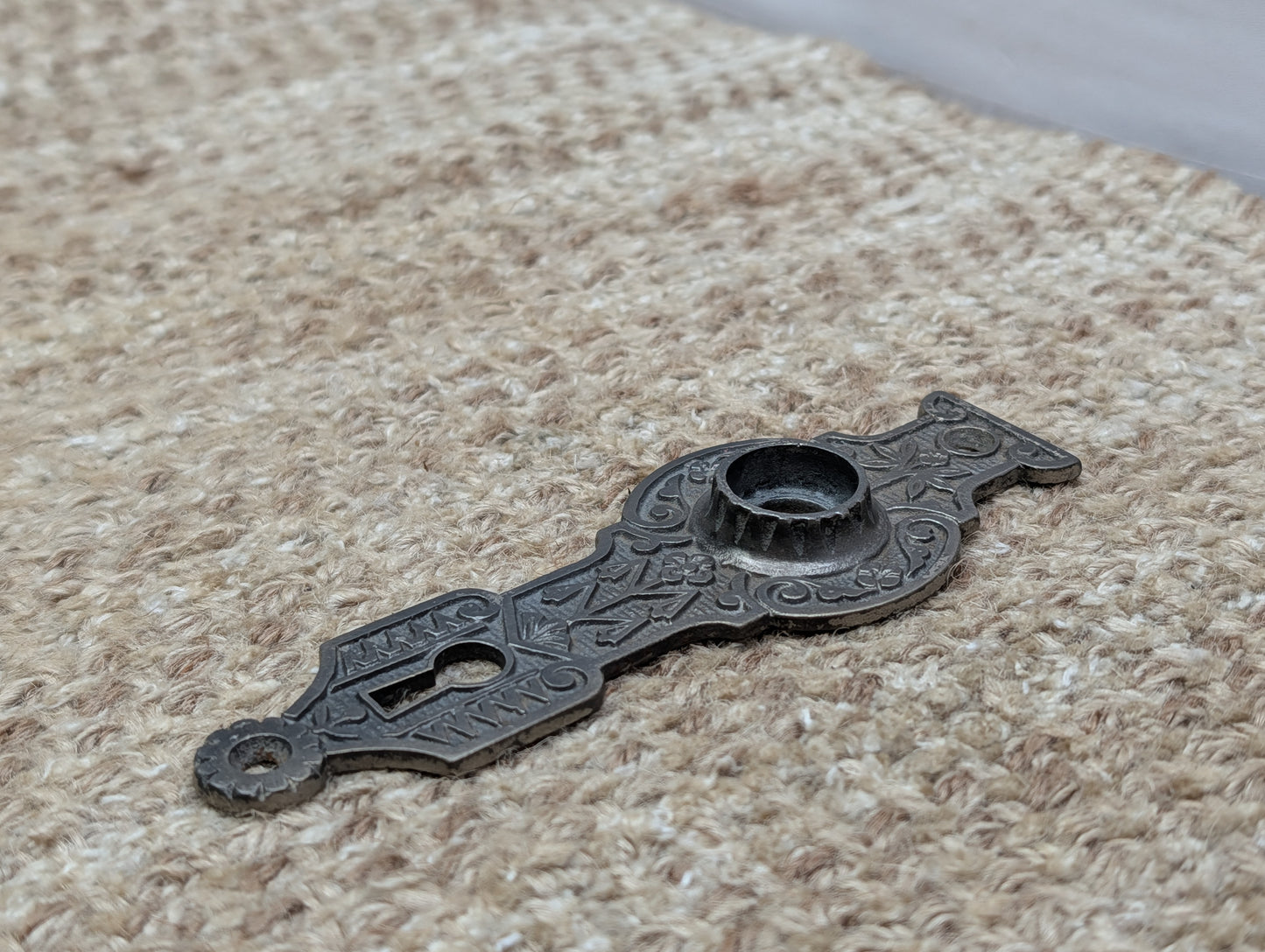 1 11/16" x 4 15/16" Antique Ornate Victorian Cast Iron Door Knob Plate