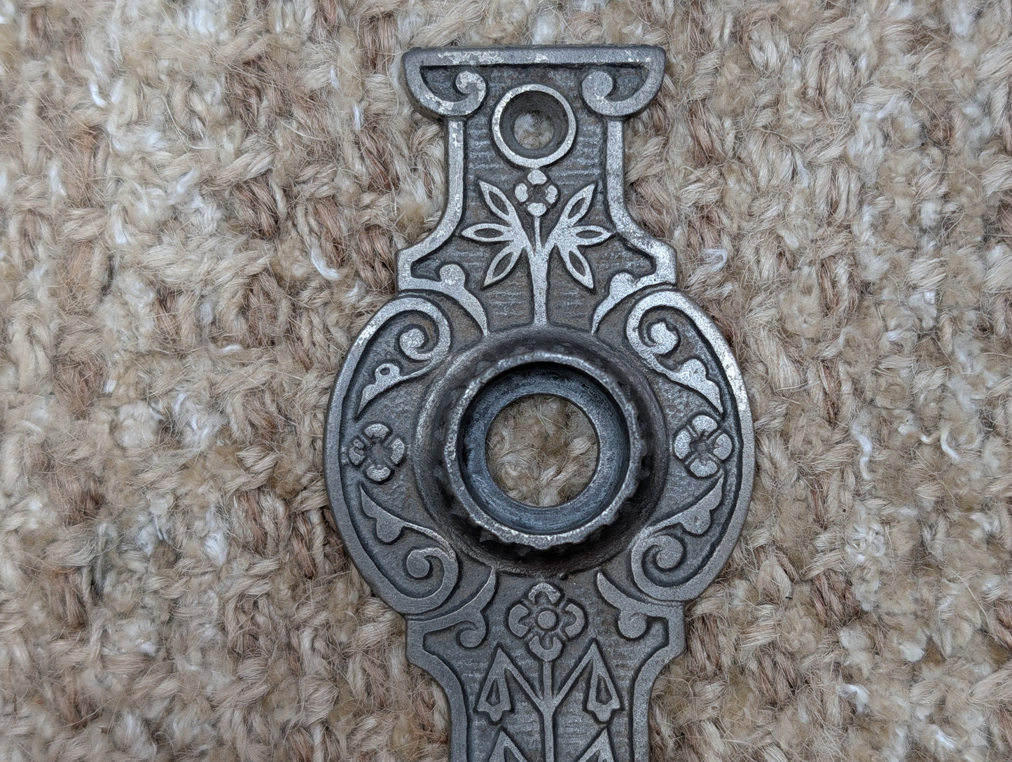 1 11/16" x 4 15/16" Antique Ornate Victorian Cast Iron Door Knob Plate
