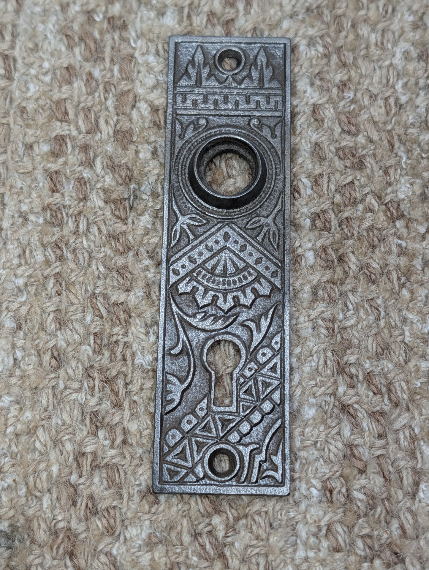 1 3/8" x 5 1/8" Antique Ornate Victorian Cast Iron Door Knob Plate #04870