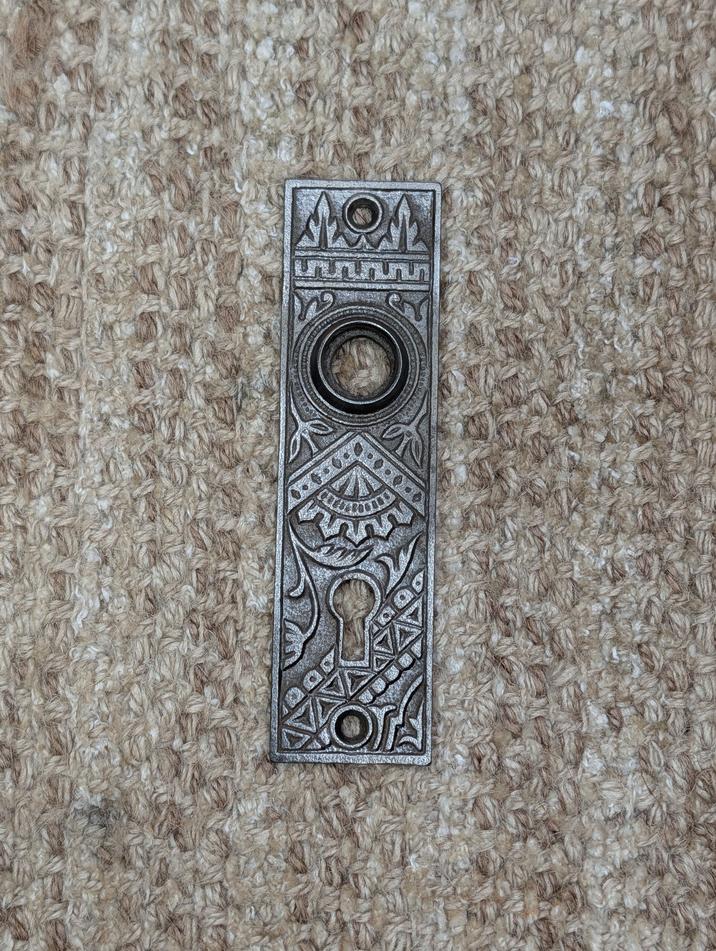 1 3/8" x 5 1/8" Antique Ornate Victorian Cast Iron Door Knob Plate #04870