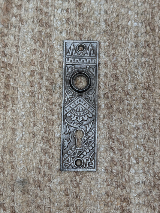 1 3/8" x 5 1/8" Antique Ornate Victorian Cast Iron Door Knob Plate #04870