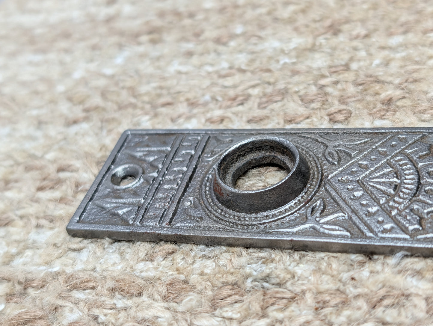 1 3/8" x 5 1/8" Antique Ornate Victorian Cast Iron Door Knob Plate #04870
