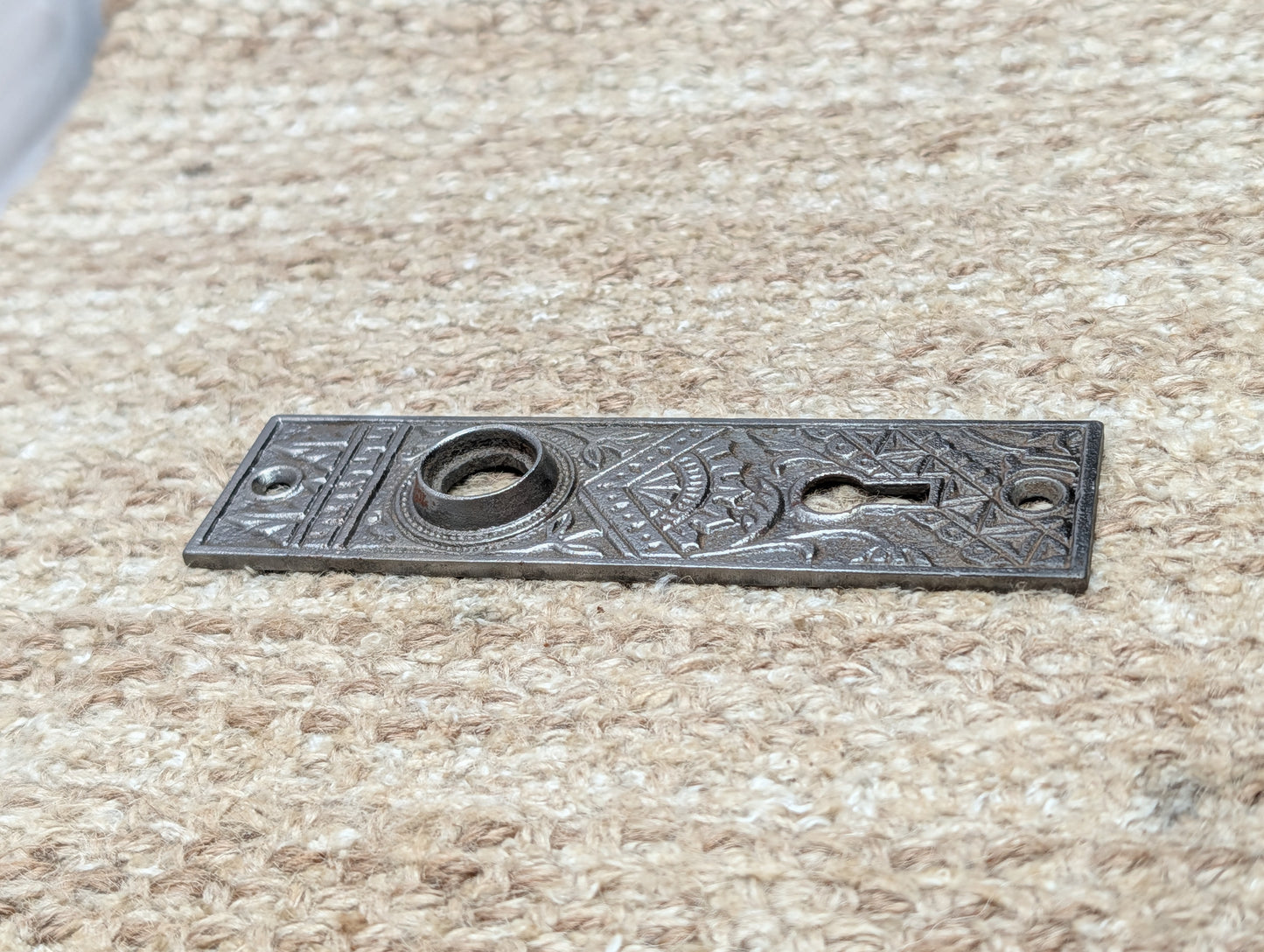 1 3/8" x 5 1/8" Antique Ornate Victorian Cast Iron Door Knob Plate #04870