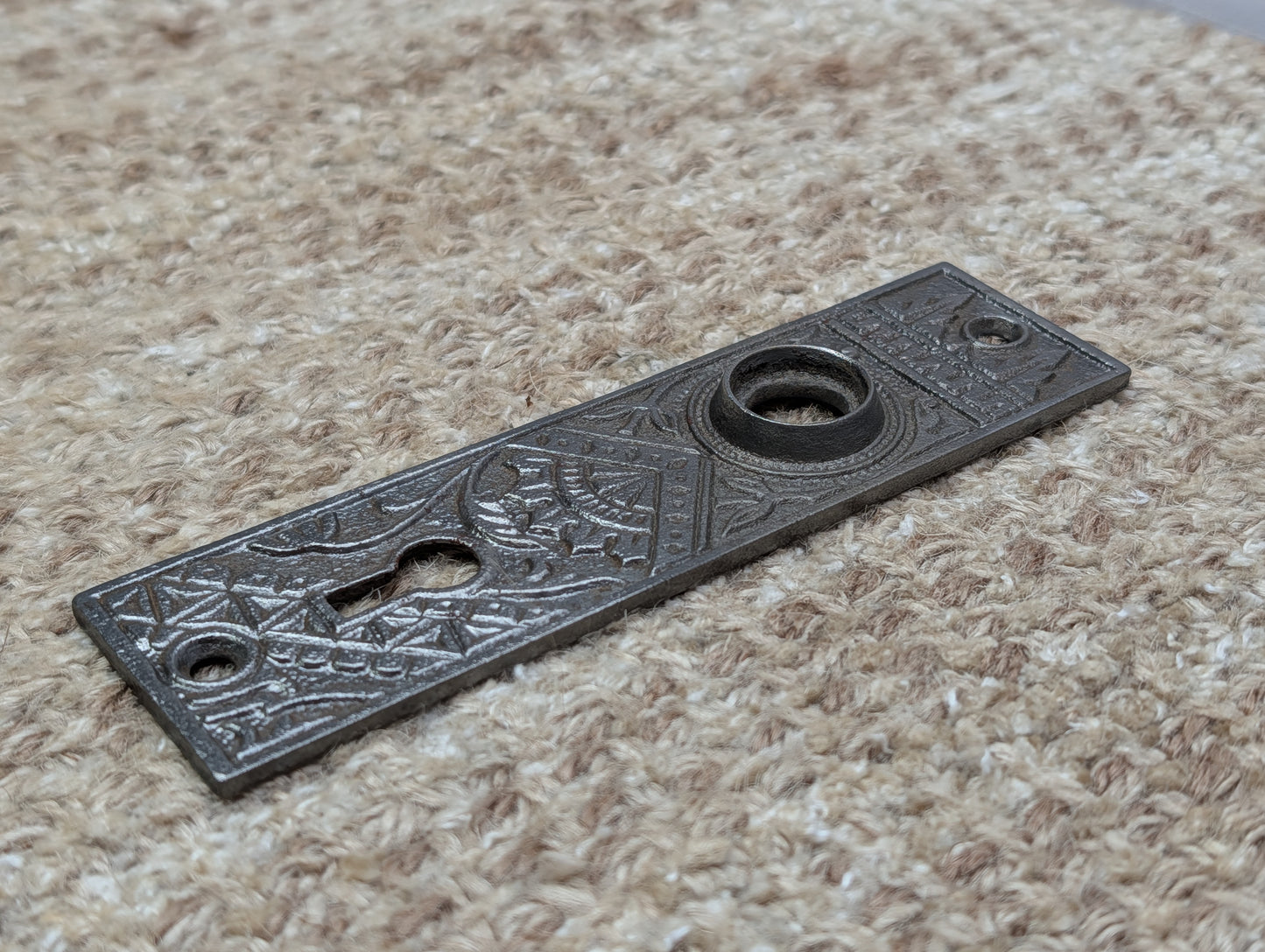1 3/8" x 5 1/8" Antique Ornate Victorian Cast Iron Door Knob Plate #04870
