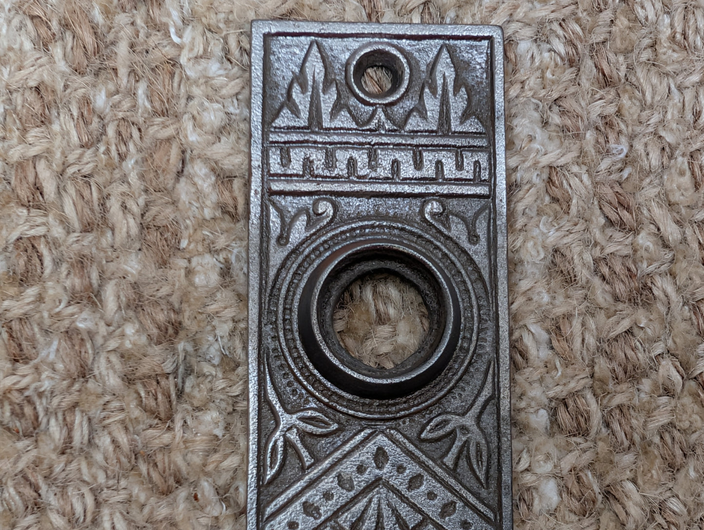 1 3/8" x 5 1/8" Antique Ornate Victorian Cast Iron Door Knob Plate #04870