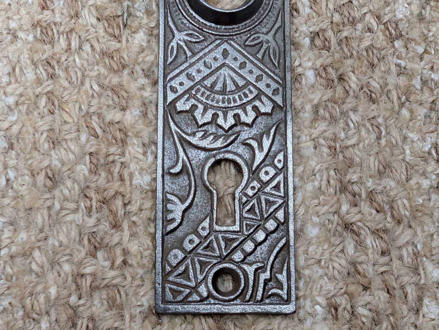 1 3/8" x 5 1/8" Antique Ornate Victorian Cast Iron Door Knob Plate #04870