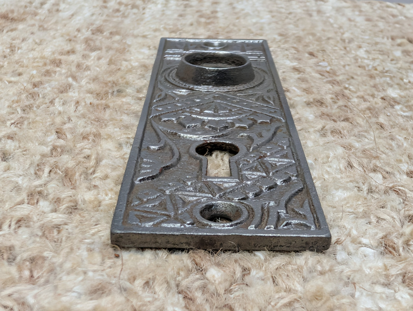 1 3/8" x 5 1/8" Antique Ornate Victorian Cast Iron Door Knob Plate #04870