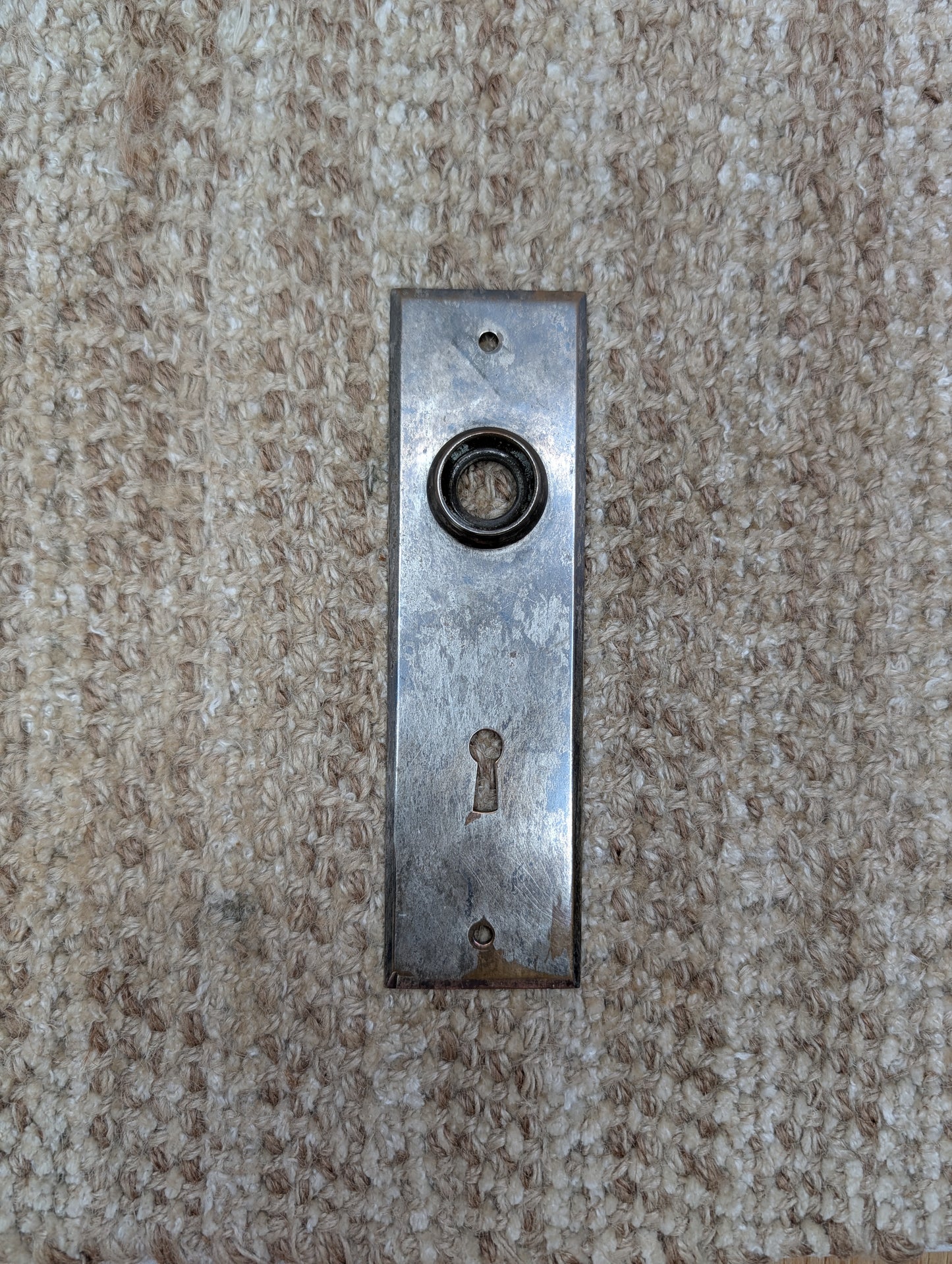 1 13/16" x 6" Antique Nickel Plated Brass Door Knob Plate