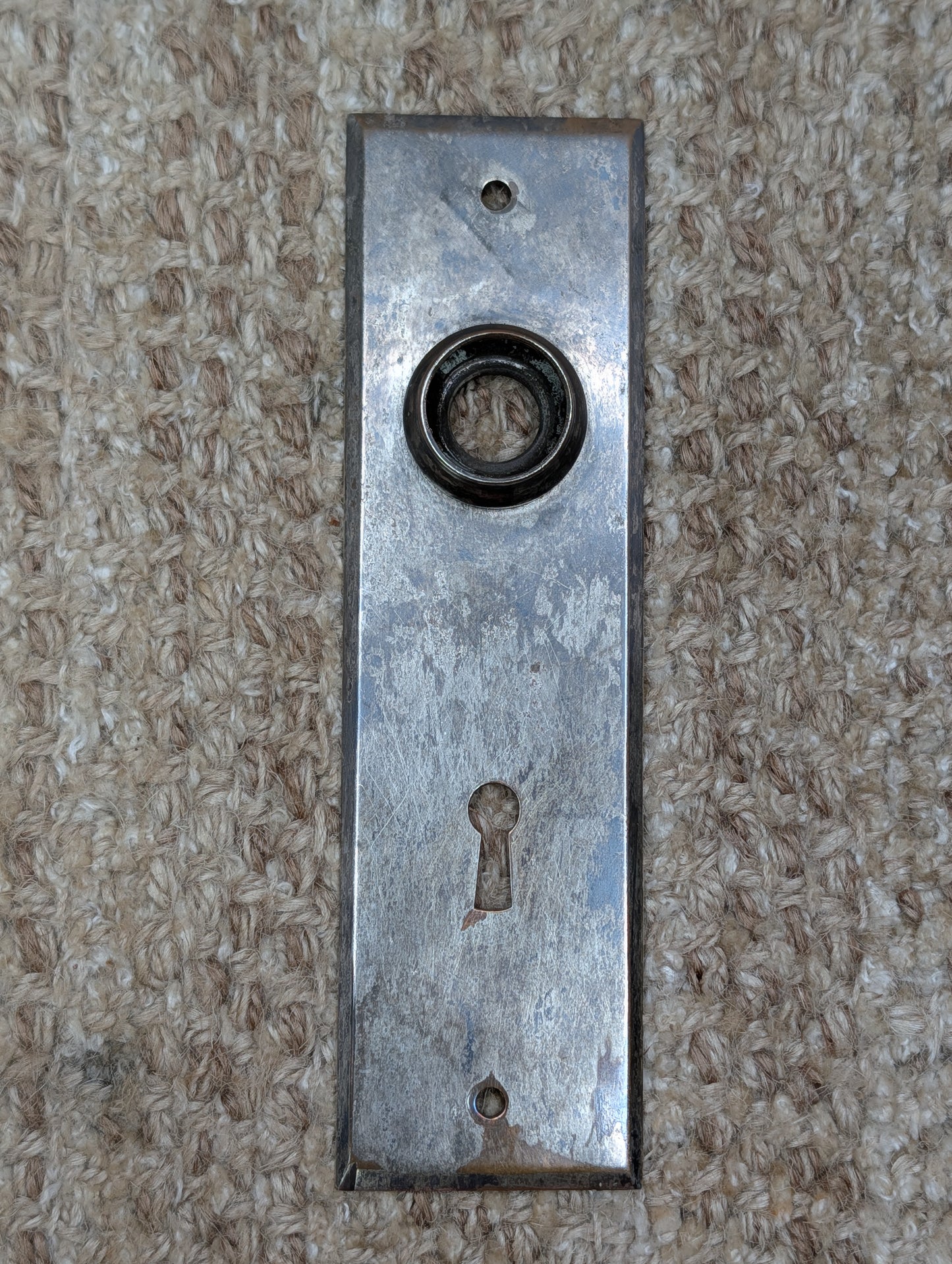 1 13/16" x 6" Antique Nickel Plated Brass Door Knob Plate