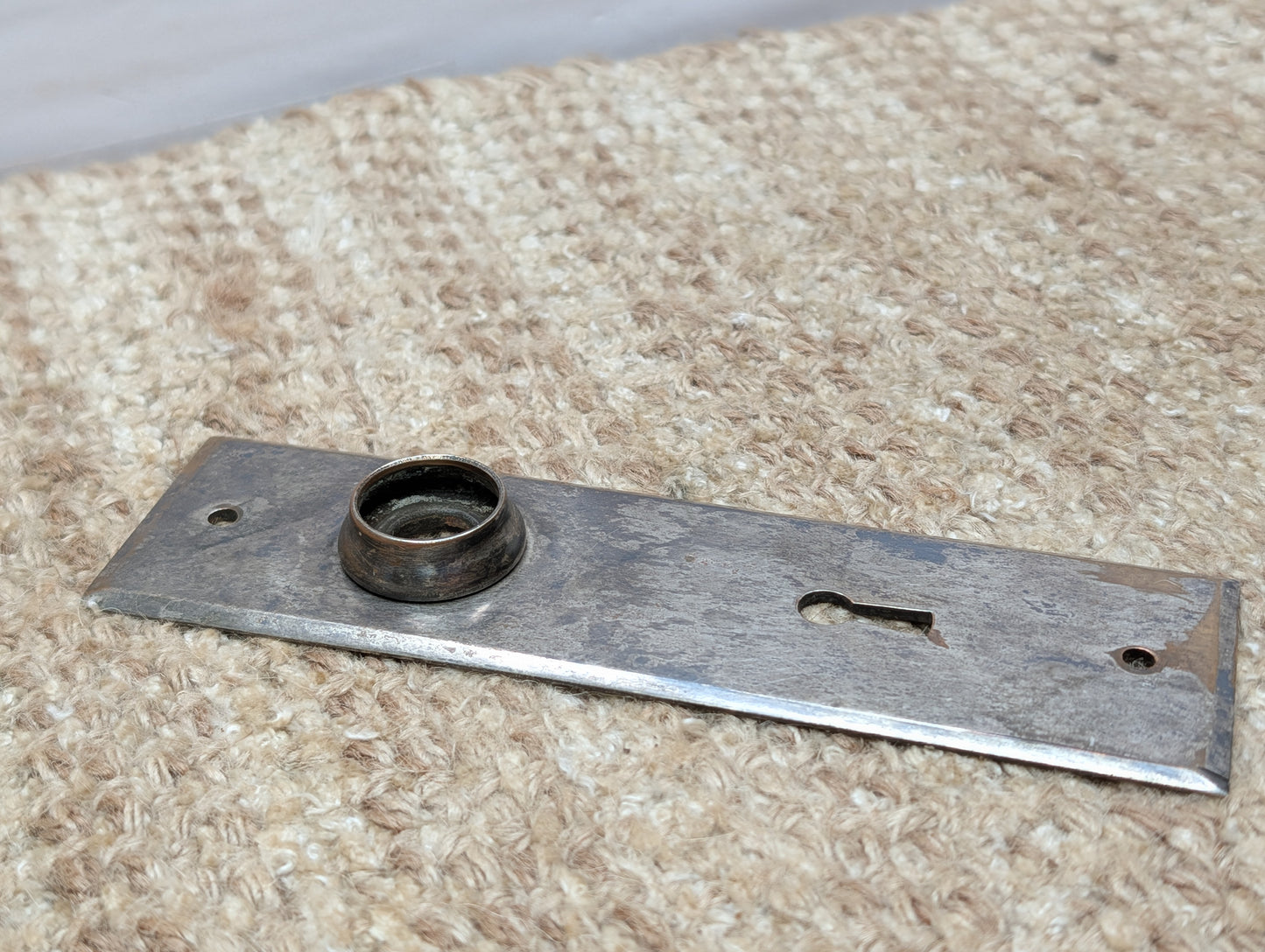 1 13/16" x 6" Antique Nickel Plated Brass Door Knob Plate