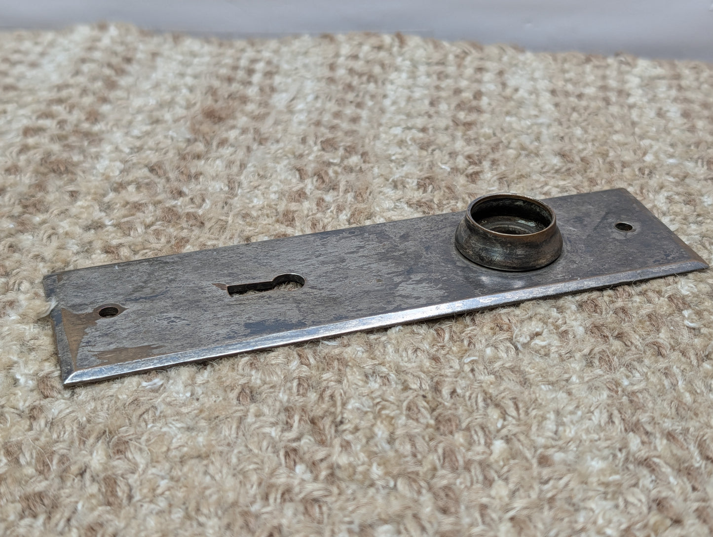 1 13/16" x 6" Antique Nickel Plated Brass Door Knob Plate
