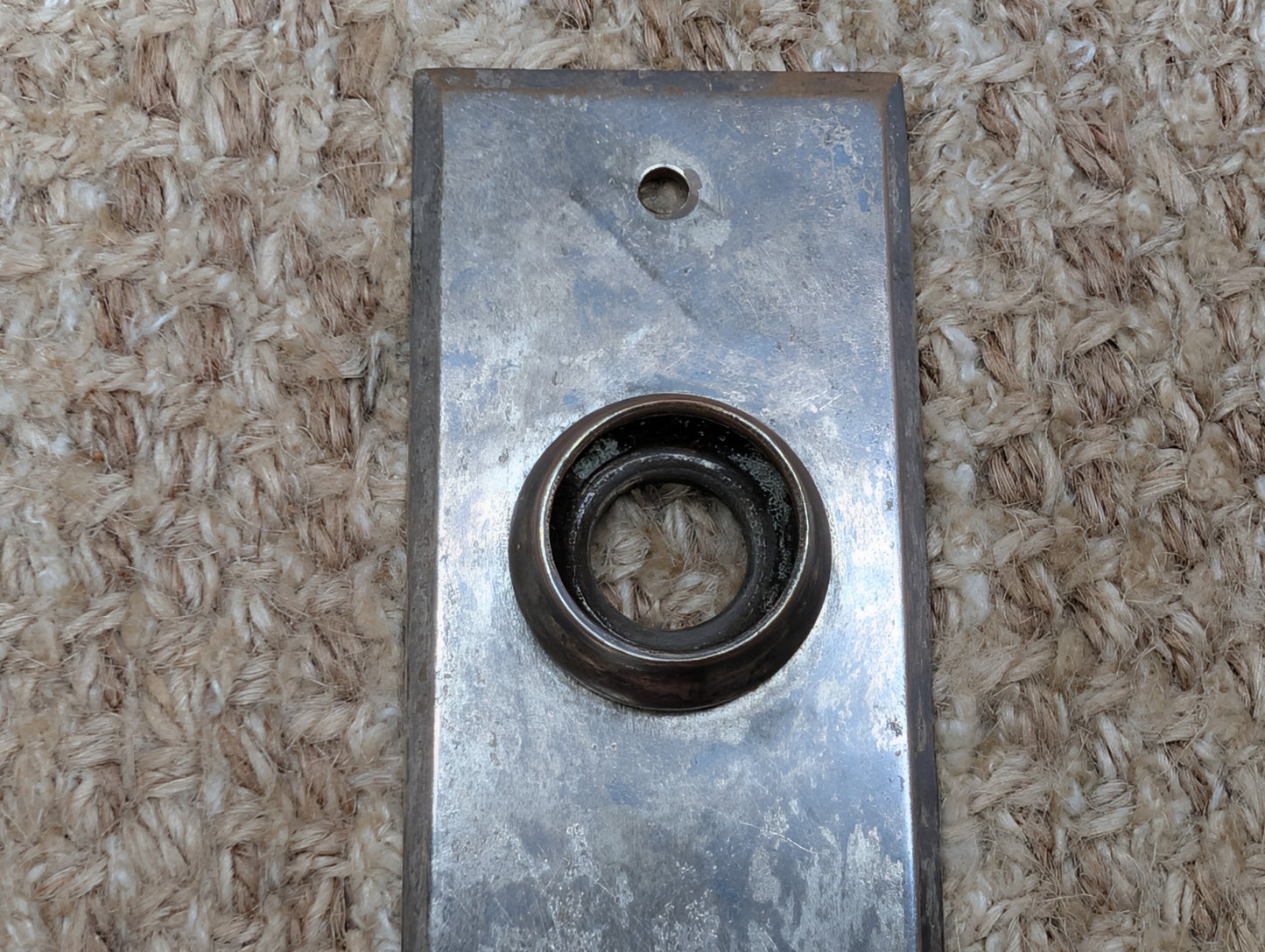1 13/16" x 6" Antique Nickel Plated Brass Door Knob Plate