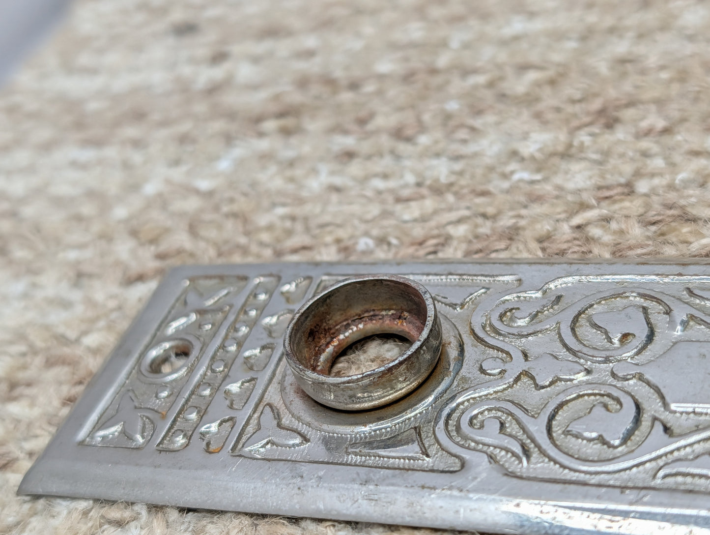 1 13/16" x 5 7/16" Antique Ornate Steel Door Knob Plate