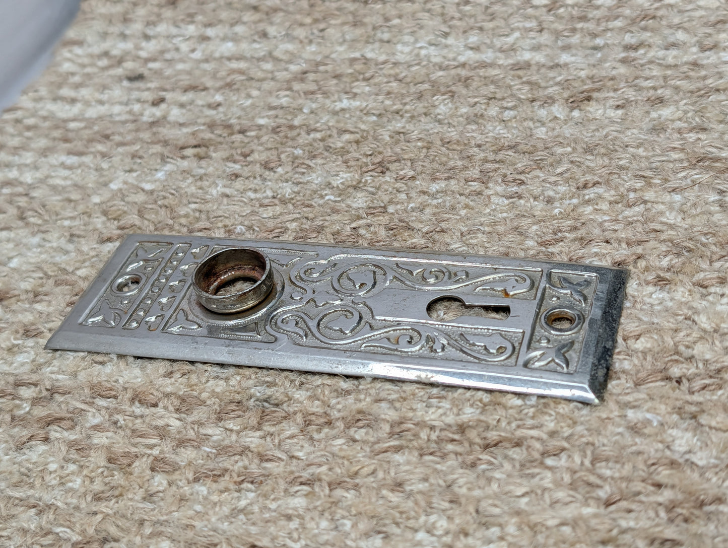 1 13/16" x 5 7/16" Antique Ornate Steel Door Knob Plate