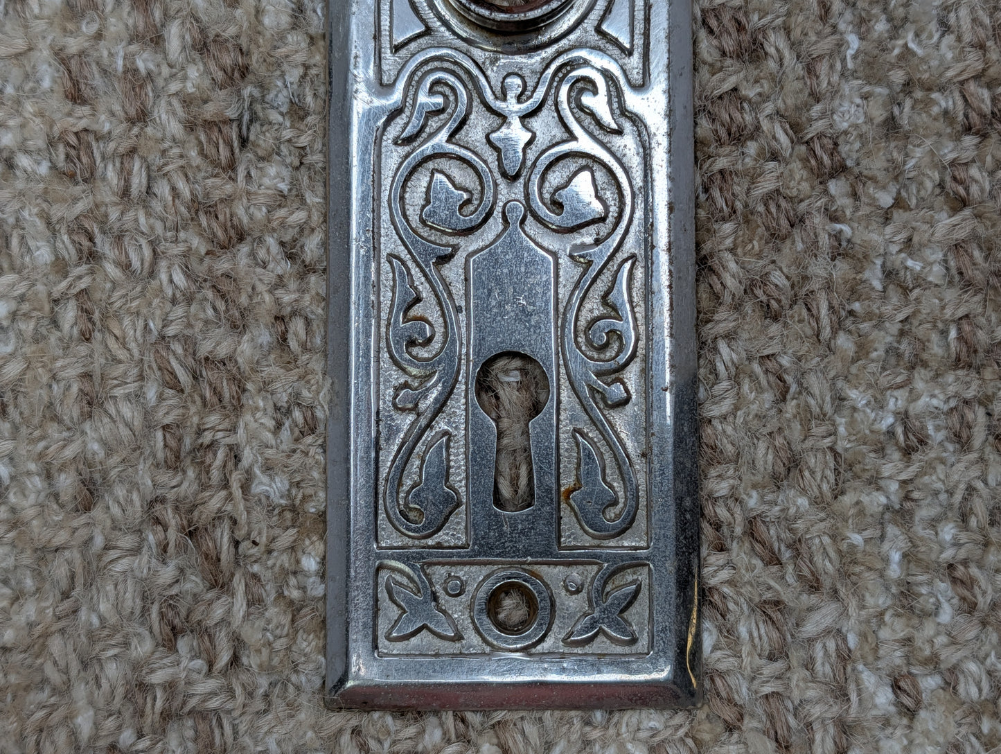 1 13/16" x 5 7/16" Antique Ornate Steel Door Knob Plate