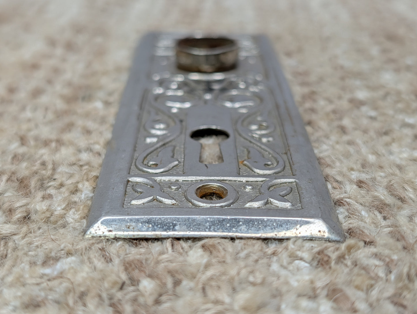 1 13/16" x 5 7/16" Antique Ornate Steel Door Knob Plate