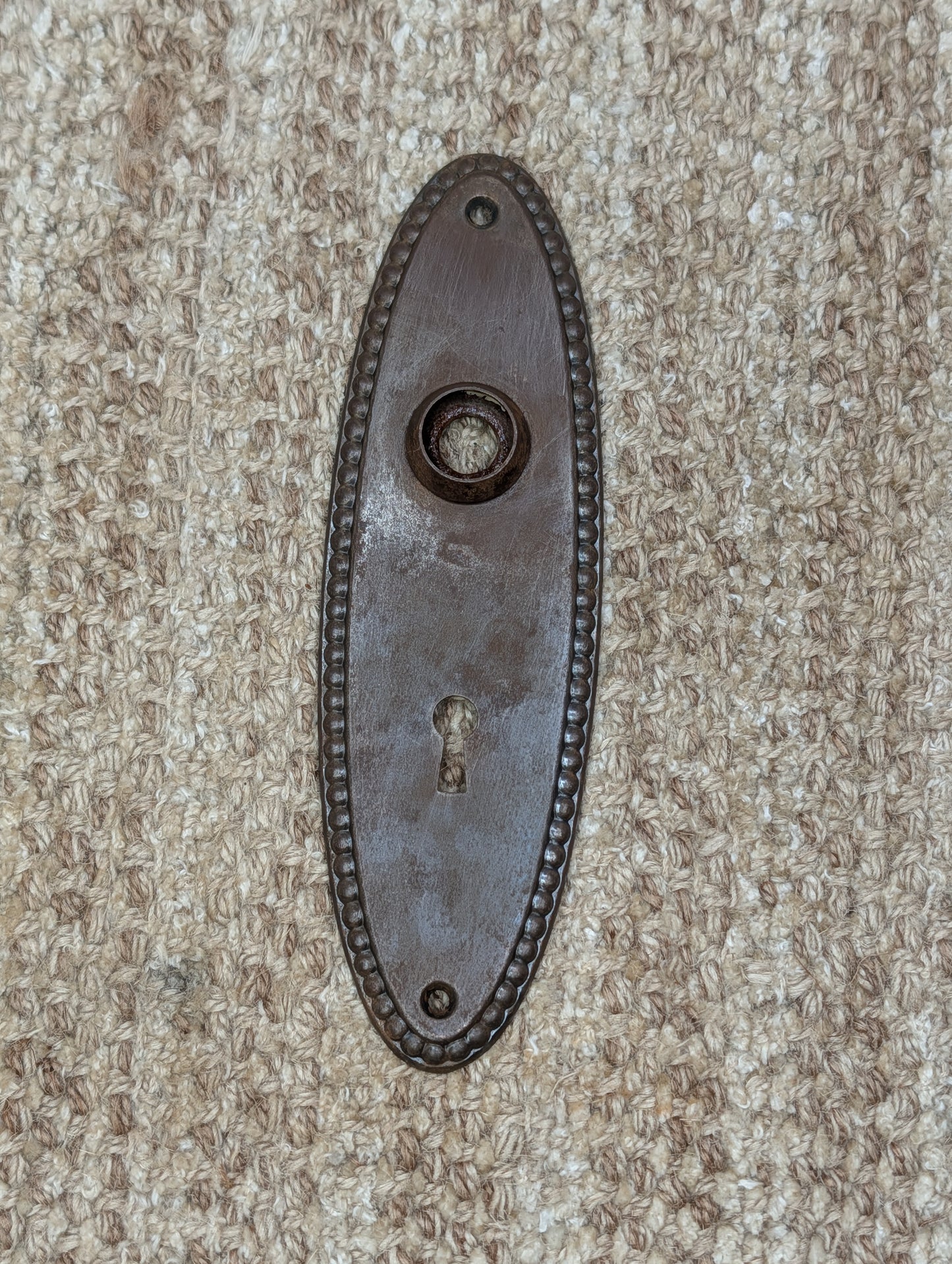 2 1/4" x 7 3/8" Antique Oval Beaded Steel Door Knob Plate