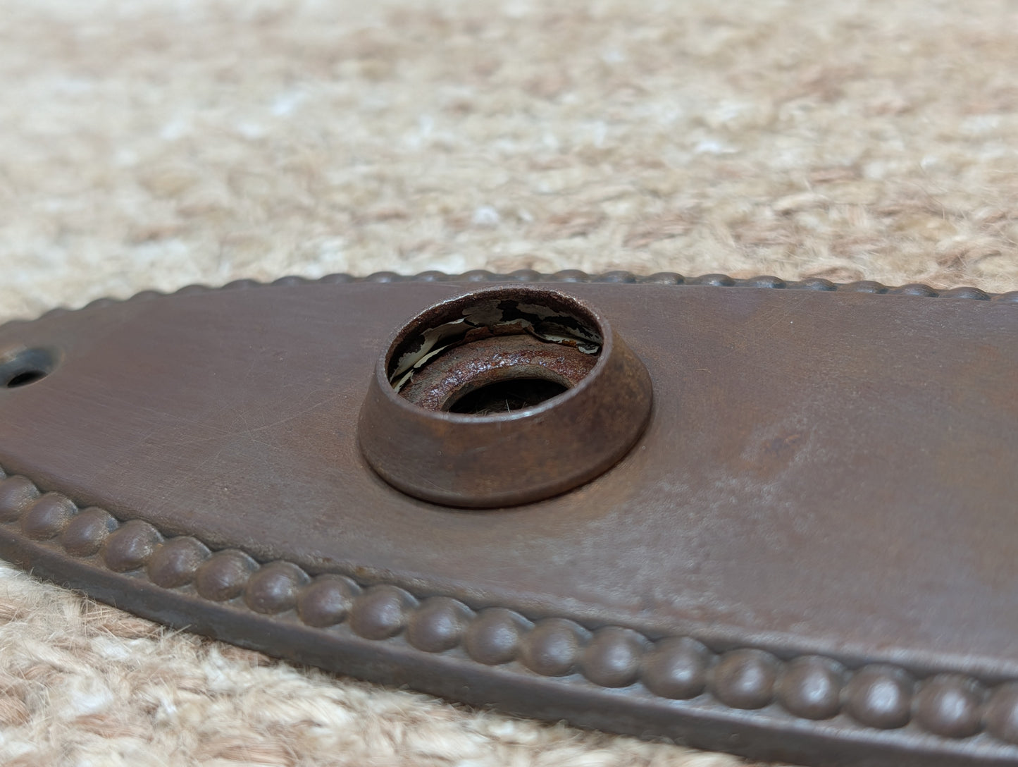 2 1/4" x 7 3/8" Antique Oval Beaded Steel Door Knob Plate