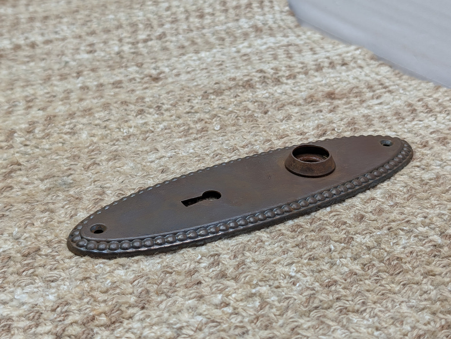 2 1/4" x 7 3/8" Antique Oval Beaded Steel Door Knob Plate