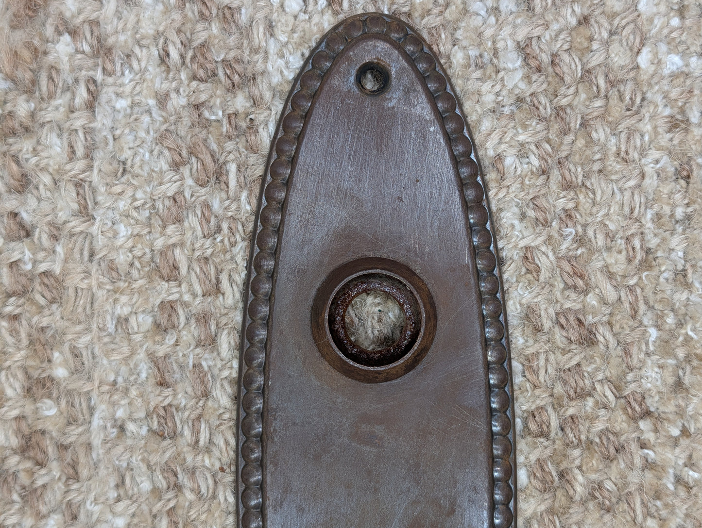 2 1/4" x 7 3/8" Antique Oval Beaded Steel Door Knob Plate