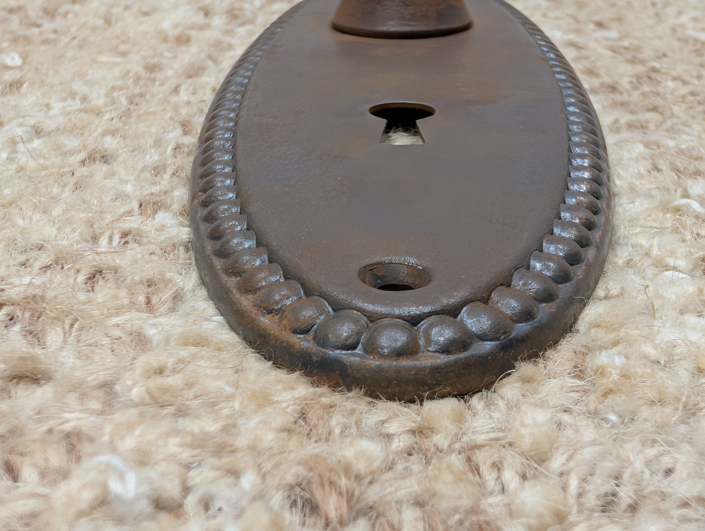 2 1/4" x 7 3/8" Antique Oval Beaded Steel Door Knob Plate