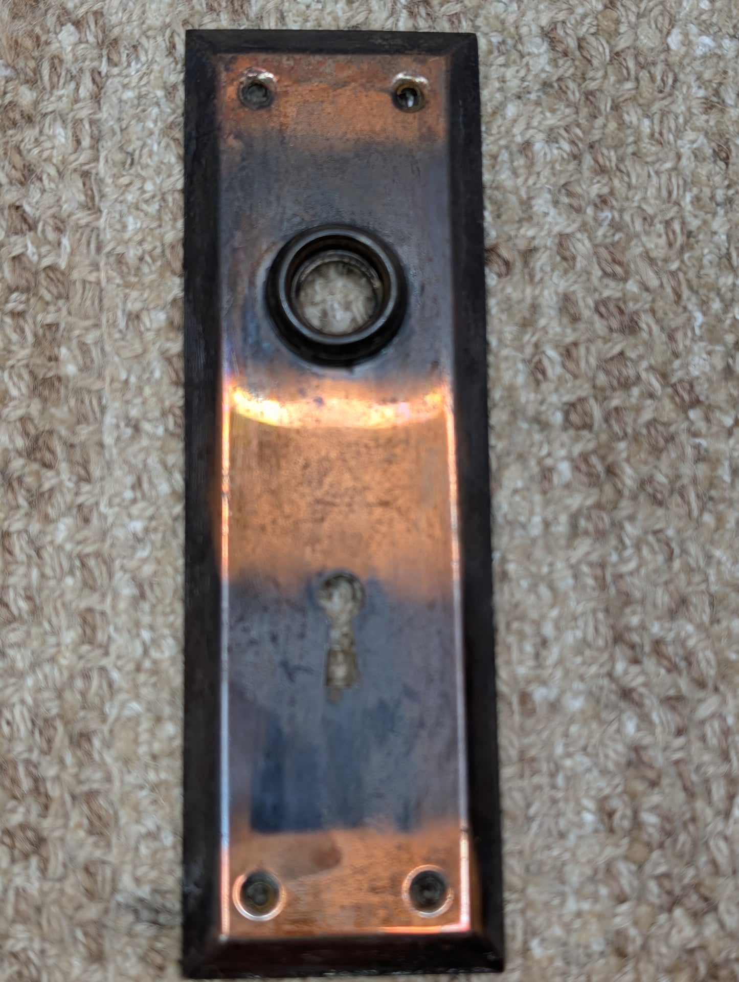2 1/4" x 7" Antique Japanned Steel Door Knob Plate