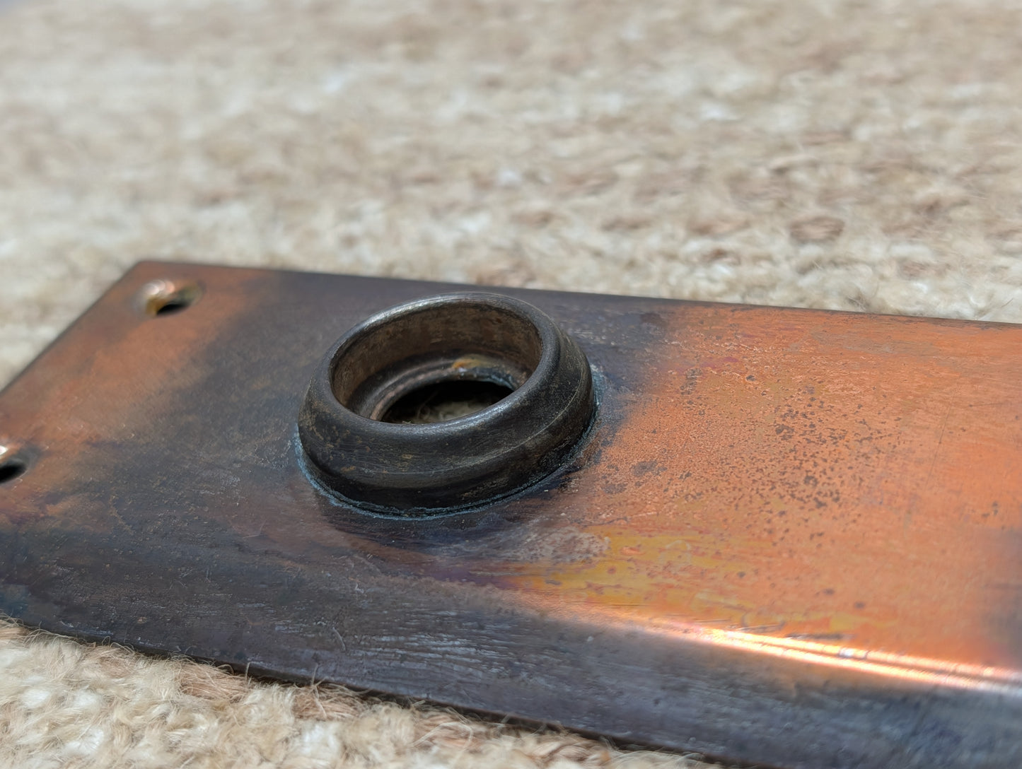 2 1/4" x 7" Antique Japanned Steel Door Knob Plate