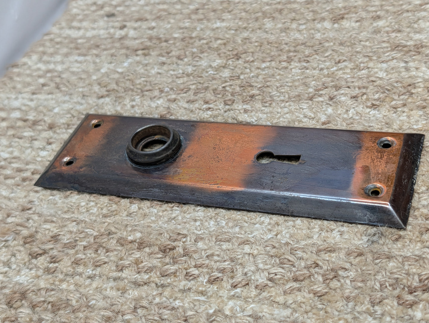 2 1/4" x 7" Antique Japanned Steel Door Knob Plate