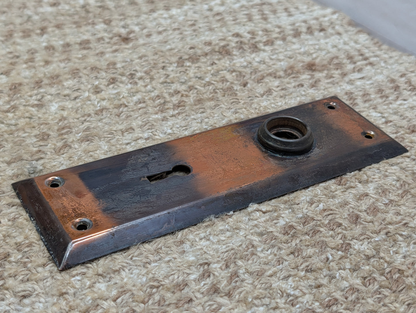 2 1/4" x 7" Antique Japanned Steel Door Knob Plate