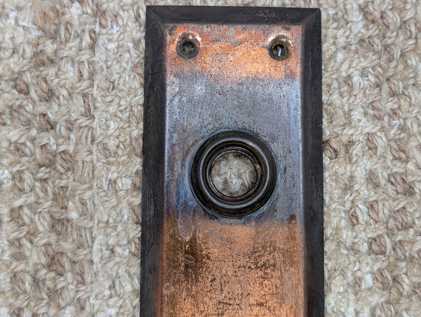 2 1/4" x 7" Antique Japanned Steel Door Knob Plate