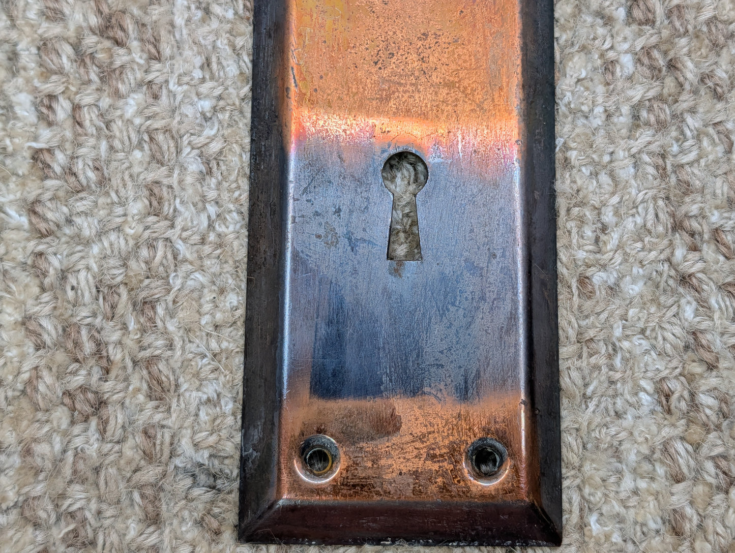 2 1/4" x 7" Antique Japanned Steel Door Knob Plate