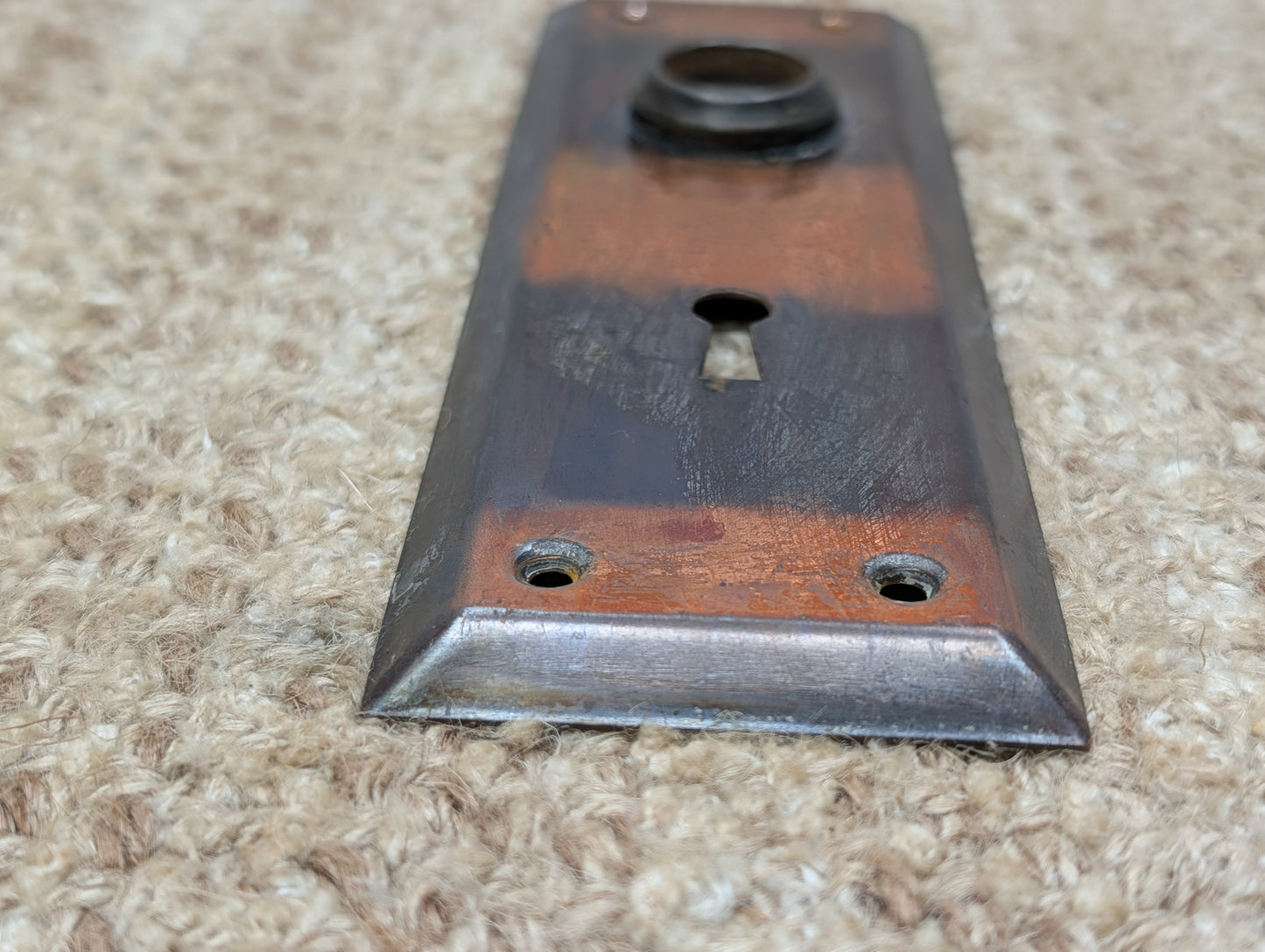 2 1/4" x 7" Antique Japanned Steel Door Knob Plate