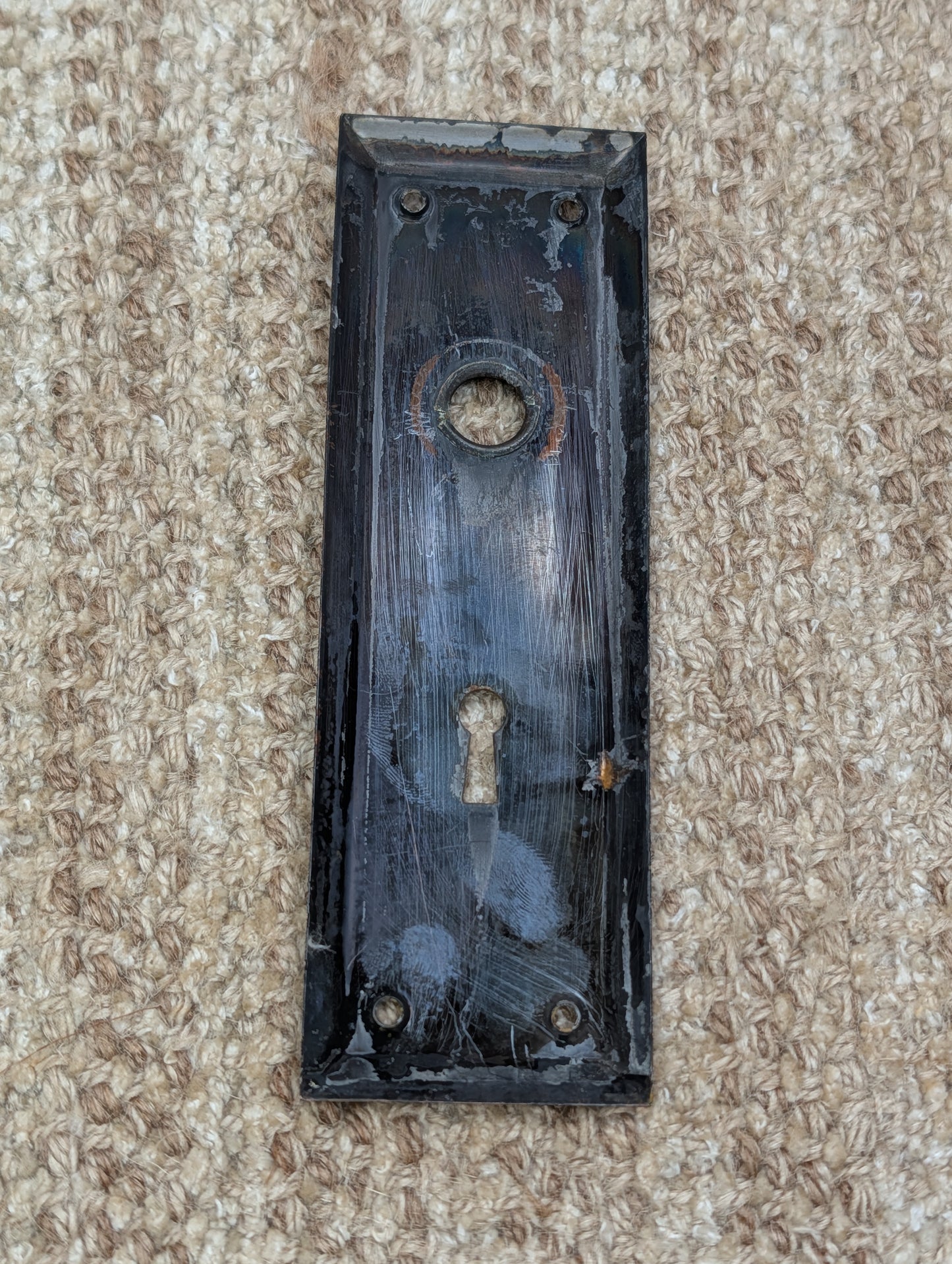 2 1/4" x 7" Antique Japanned Steel Door Knob Plate