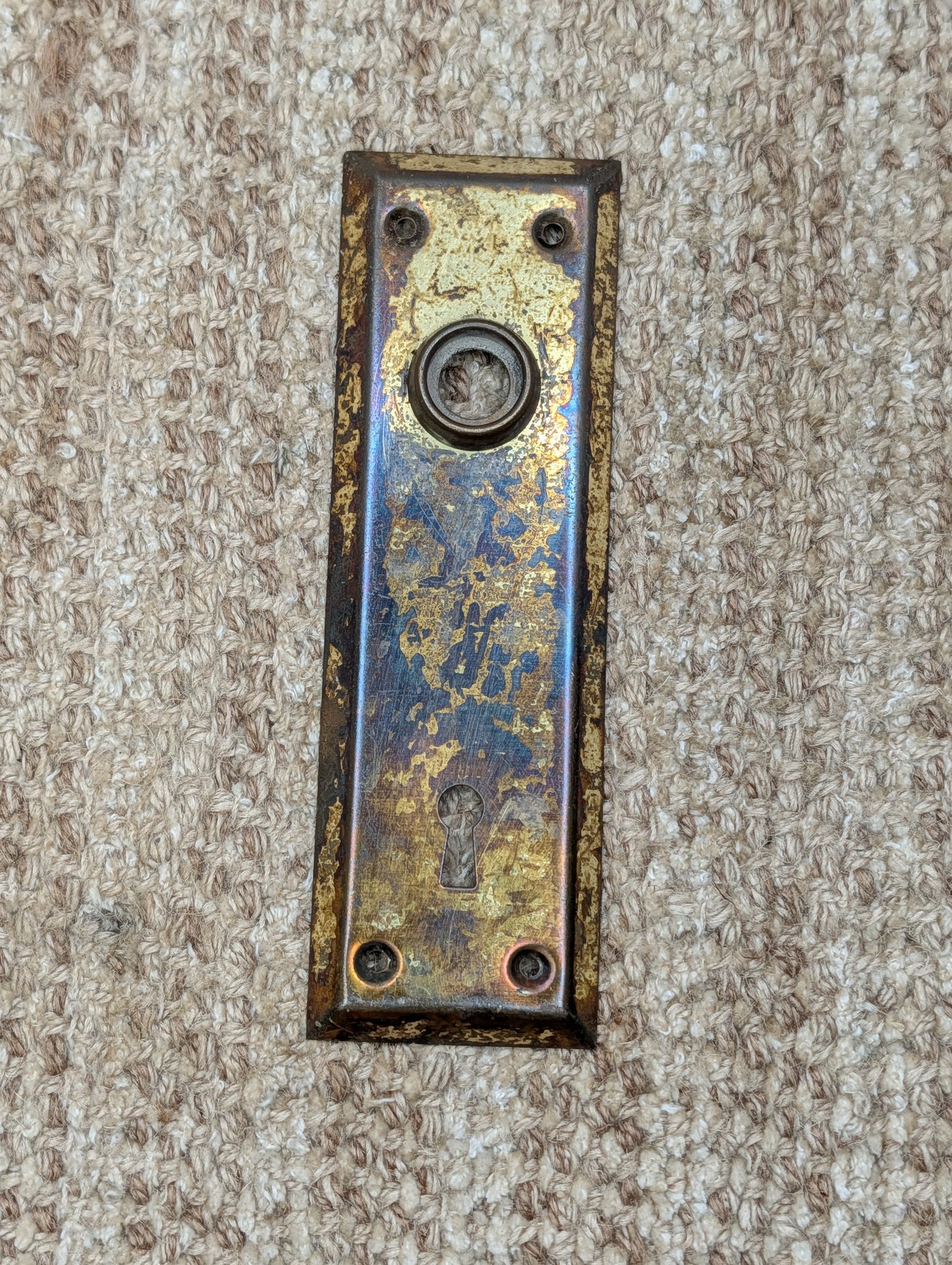 2 1/4" x 7 1/16" Antique Steel Door Knob Plate