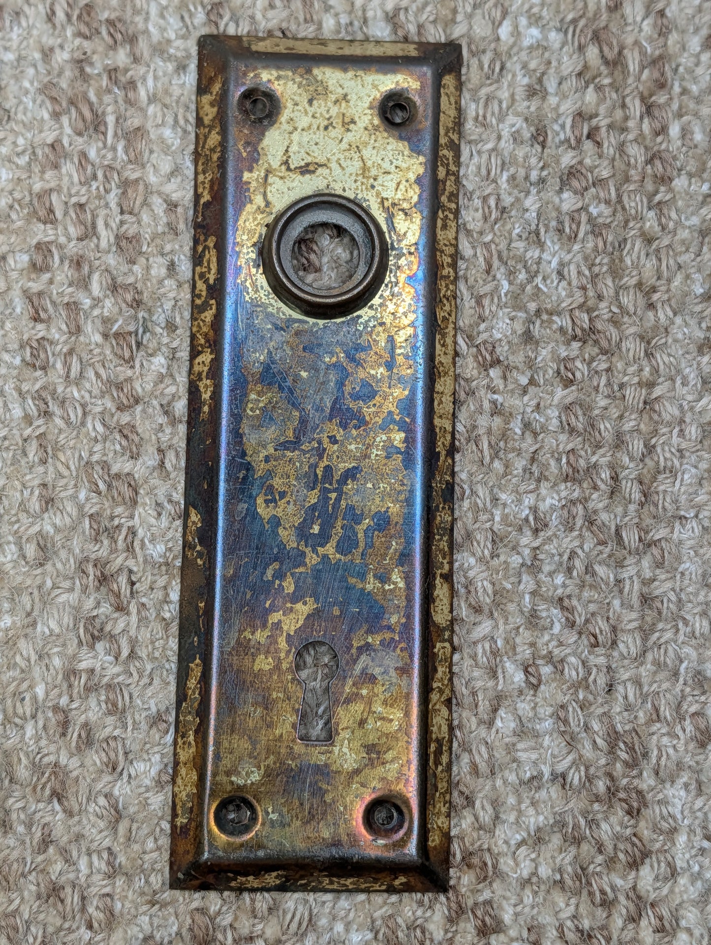 2 1/4" x 7 1/16" Antique Steel Door Knob Plate