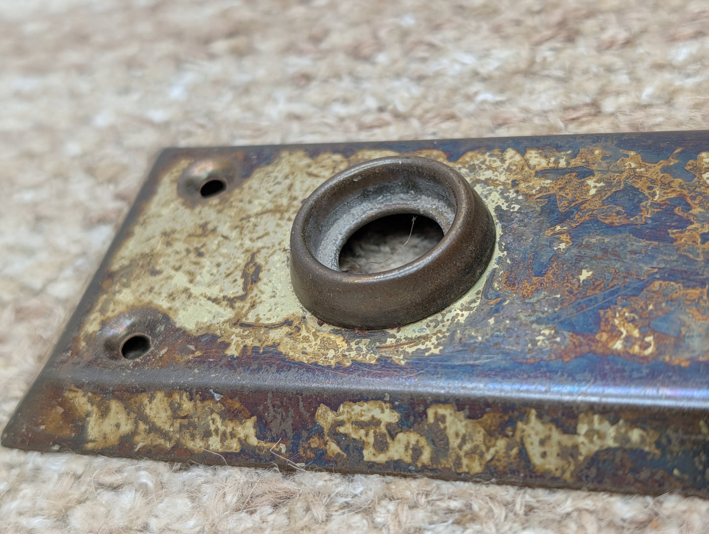 2 1/4" x 7 1/16" Antique Steel Door Knob Plate