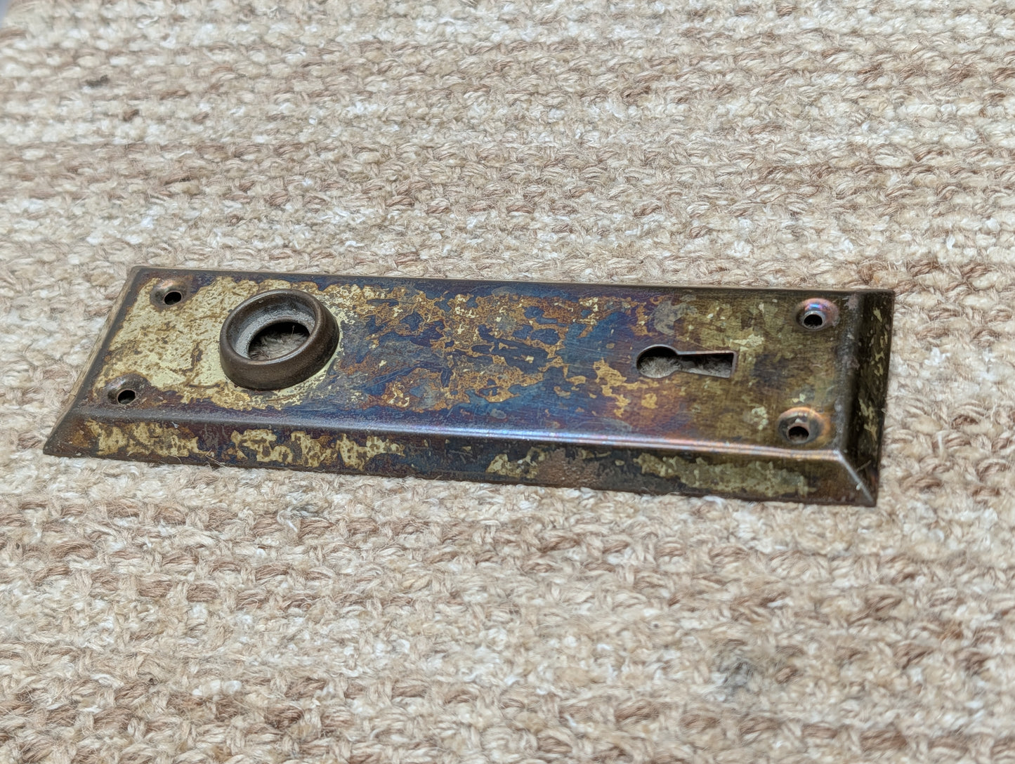 2 1/4" x 7 1/16" Antique Steel Door Knob Plate
