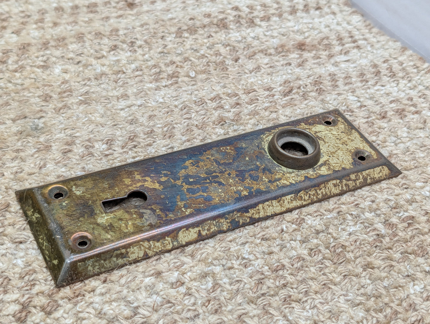 2 1/4" x 7 1/16" Antique Steel Door Knob Plate