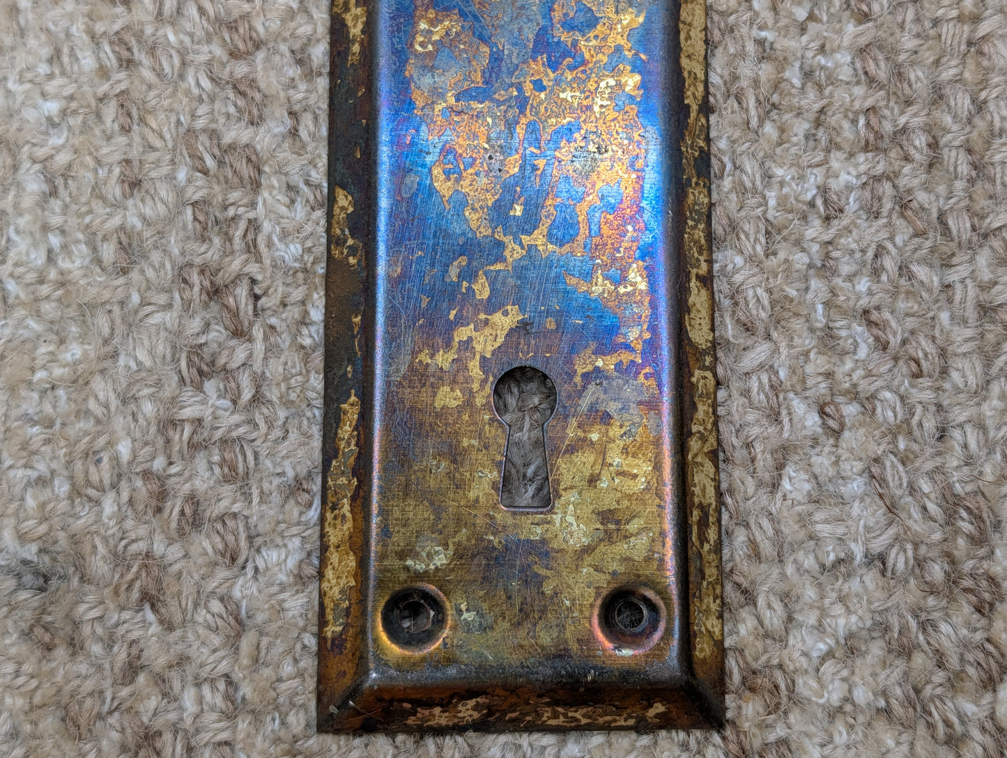 2 1/4" x 7 1/16" Antique Steel Door Knob Plate
