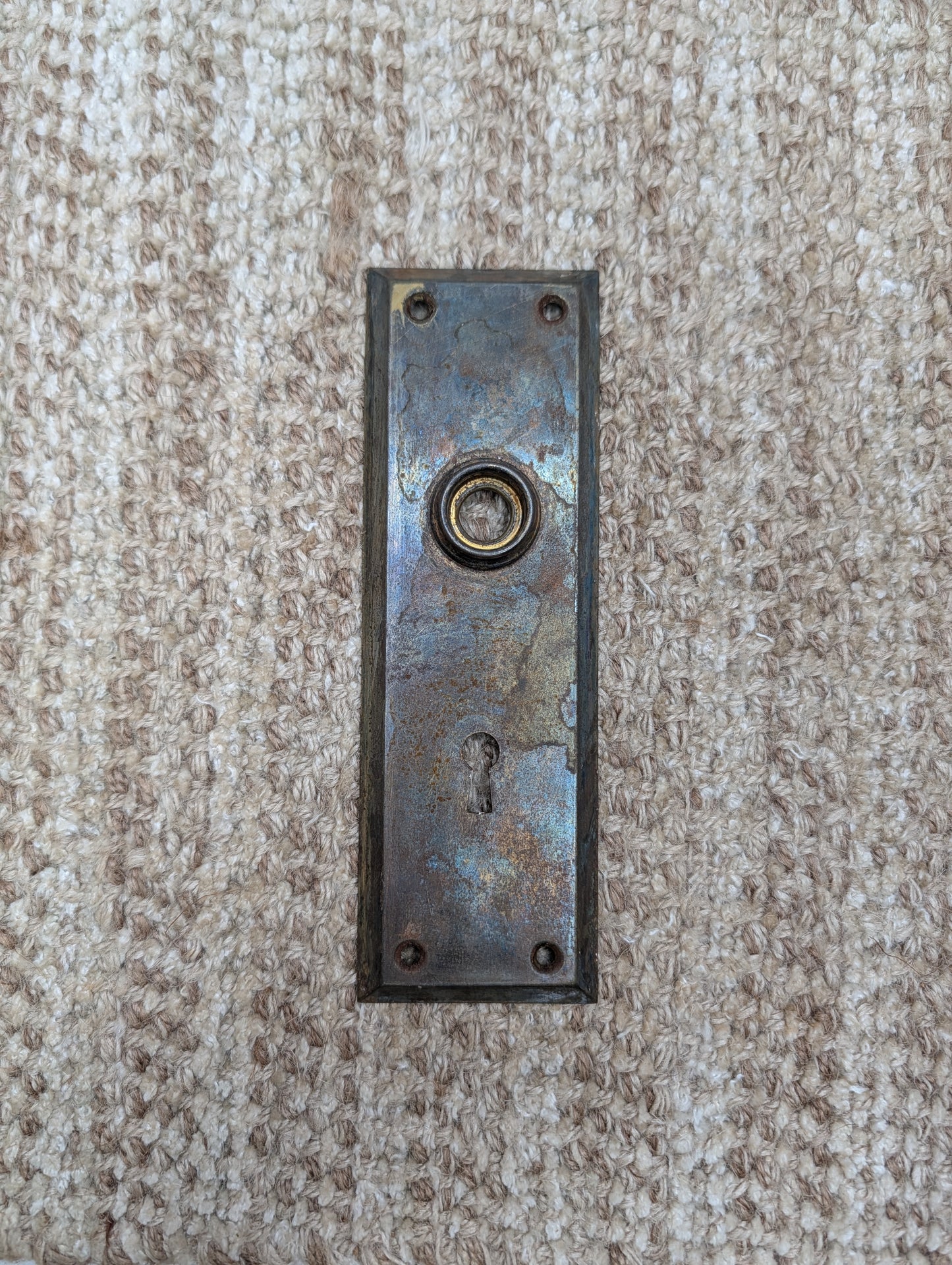 2 1/4" x 6 15/16" Antique Steel Door Knob Plate