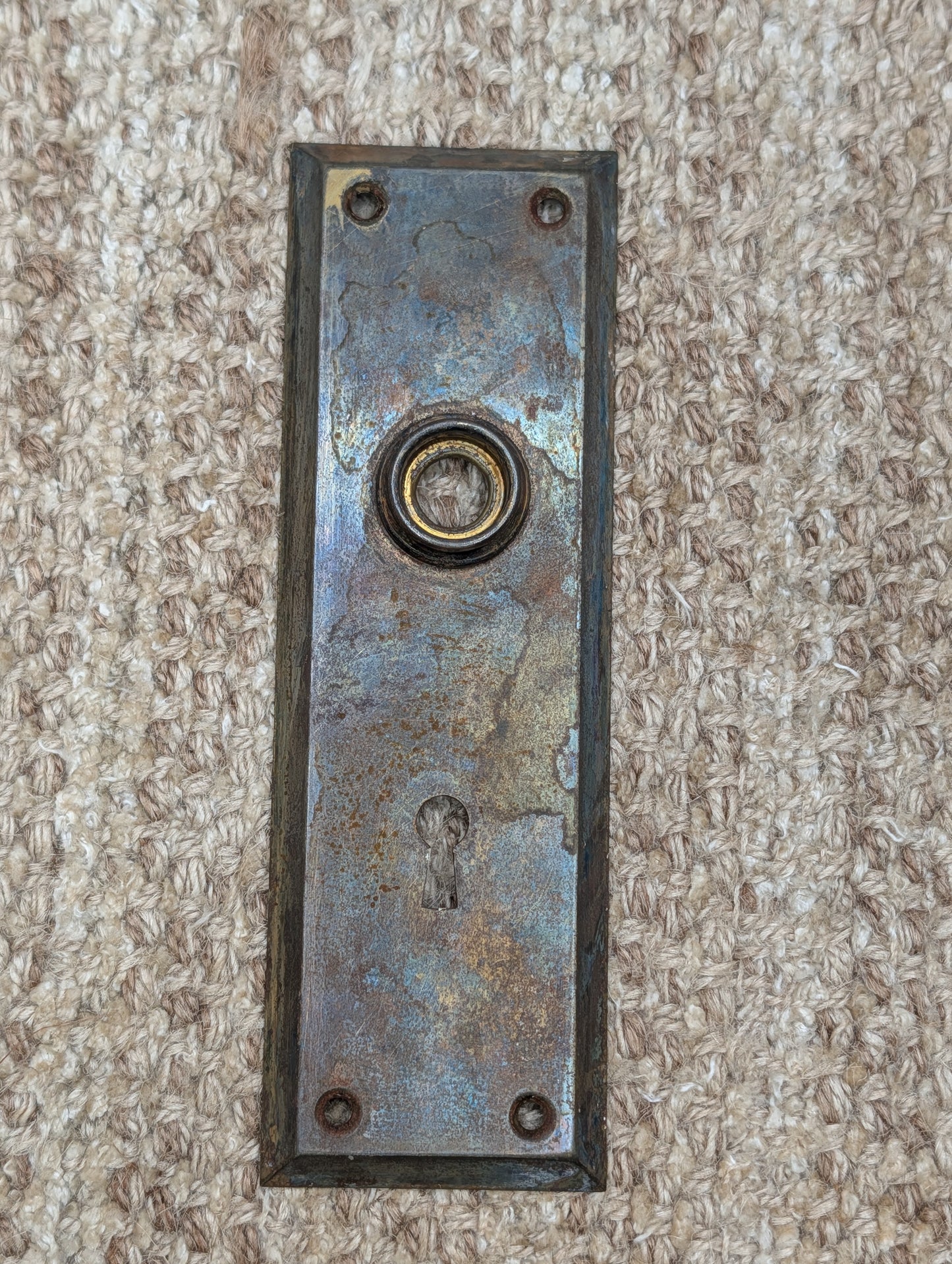 2 1/4" x 6 15/16" Antique Steel Door Knob Plate